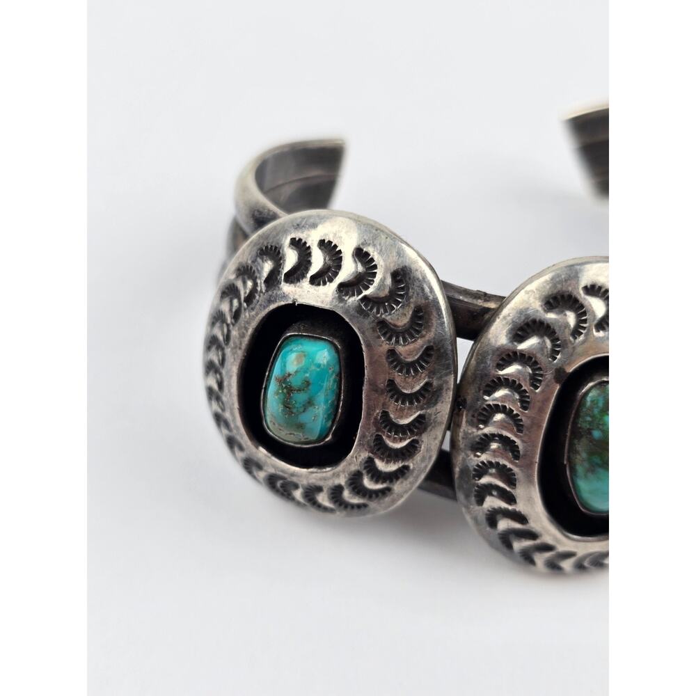 Large Navajo Shadowbox Turquoise sterling silver Cuff bracelet curved crescent - Picture 3 of 13